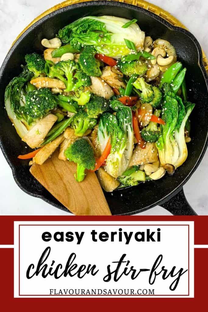 image with text overlay for easy teriyaki chicken stir fry