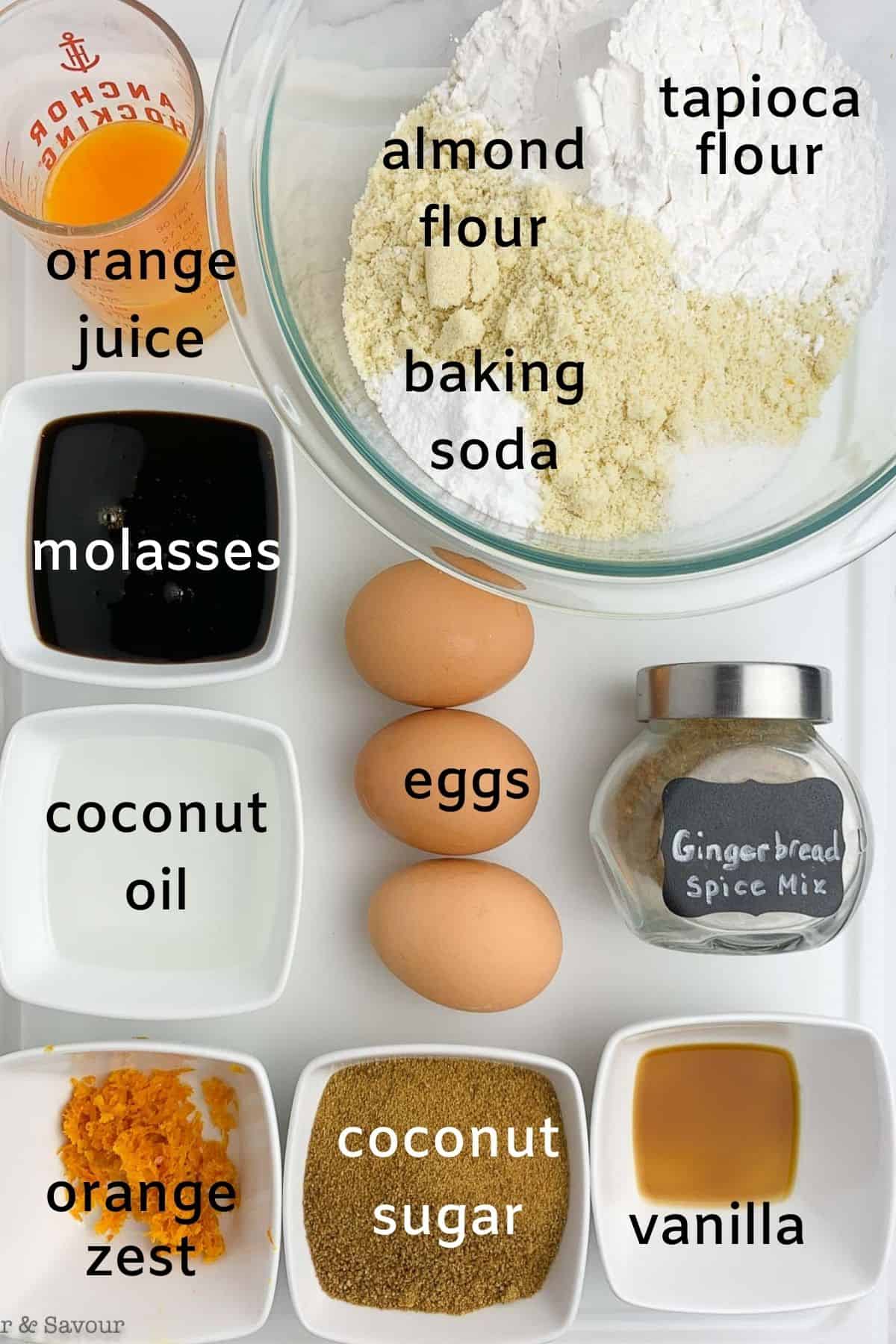 ingredients for orange gingerbread cake