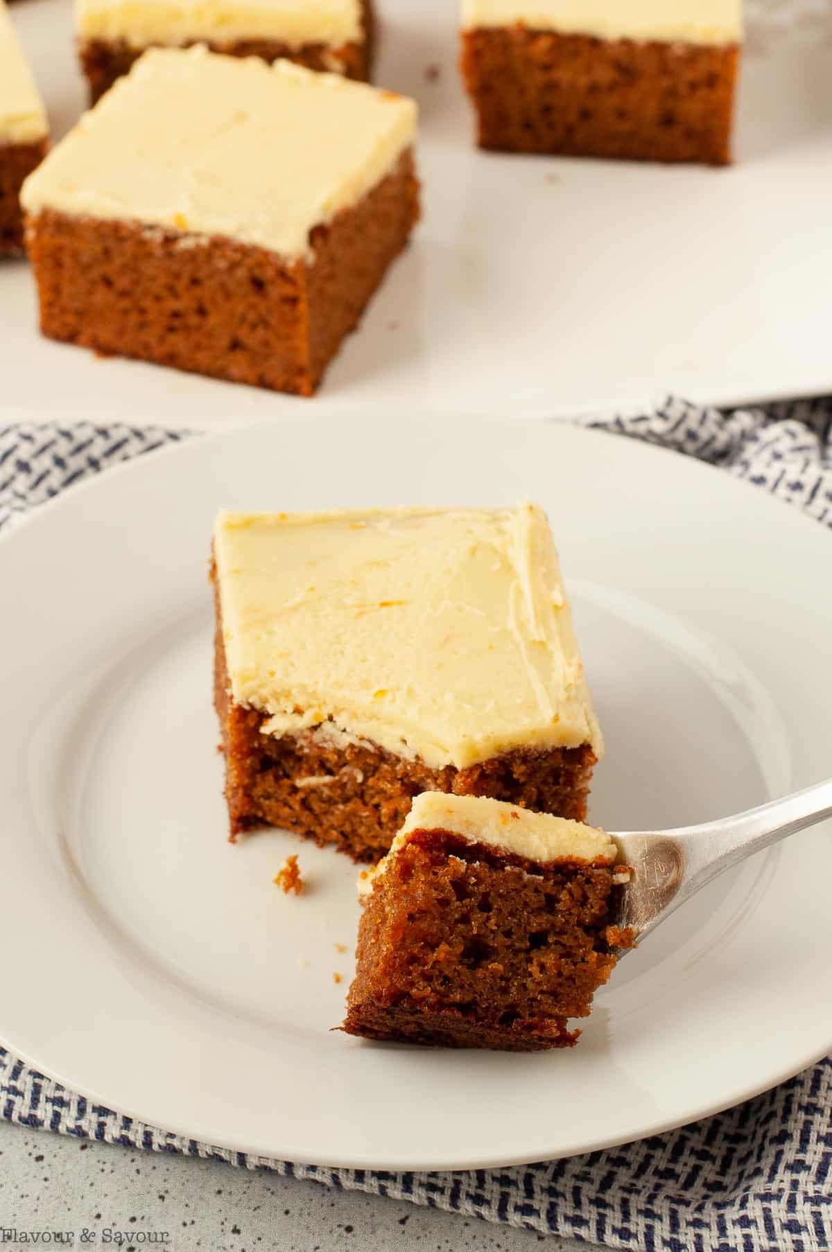 a forkful of orange gingerbread cake