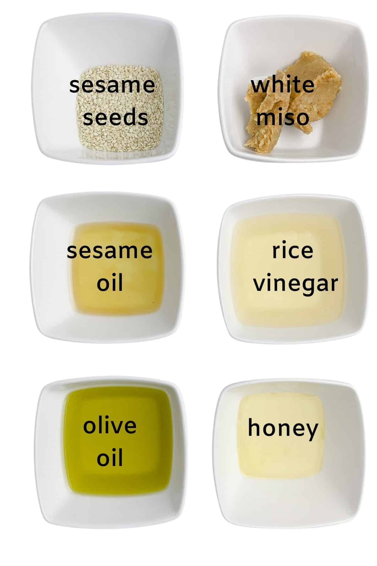 ingredients with labels for sesame miso vinaigrette
