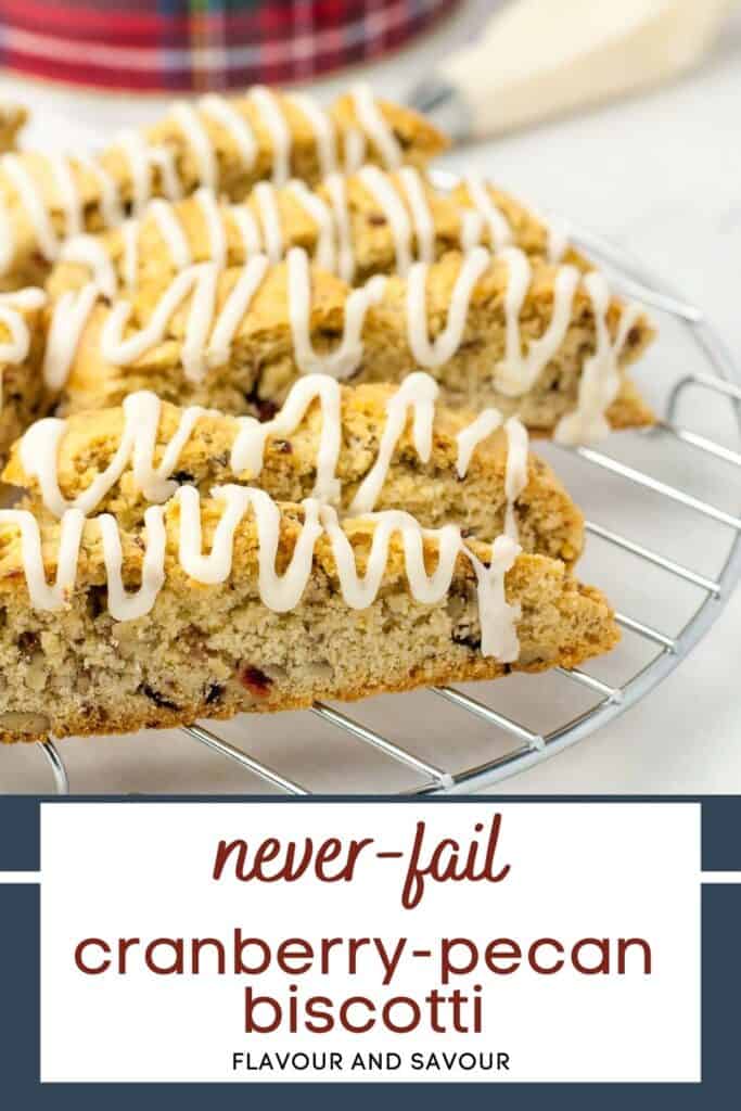 image with text for never-fail cranberry pecan biscotti