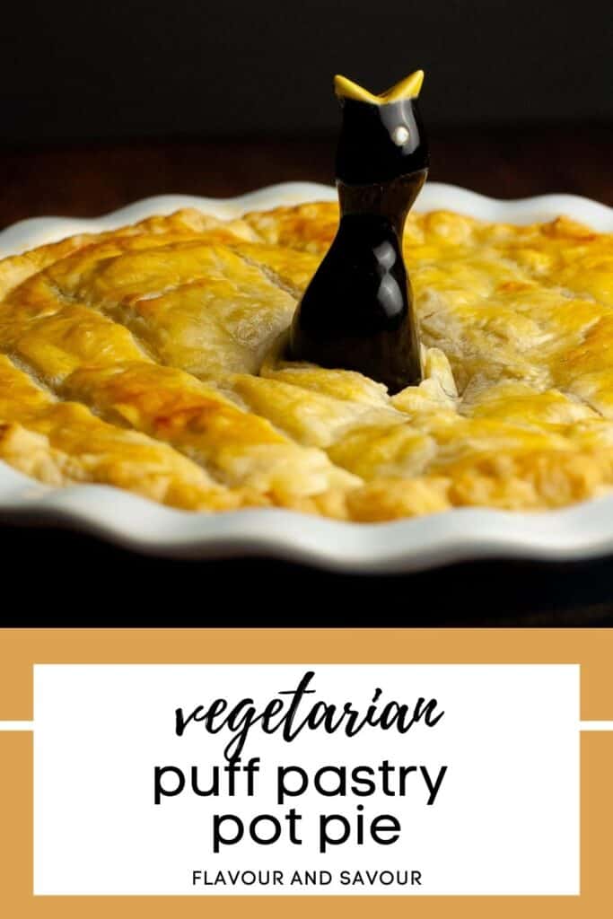 image and text for vegetarian pot pie with puff pastry
