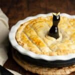a baked vegetarian pot pie with a pie bird