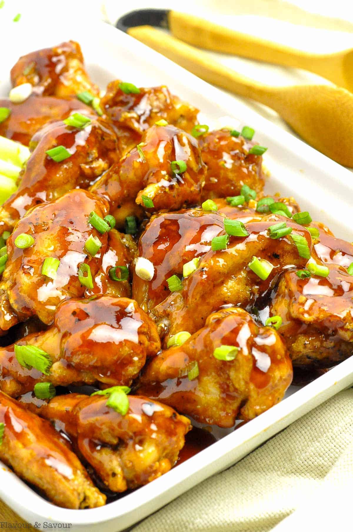 Chicken wings tossed with honey garlic sauce.