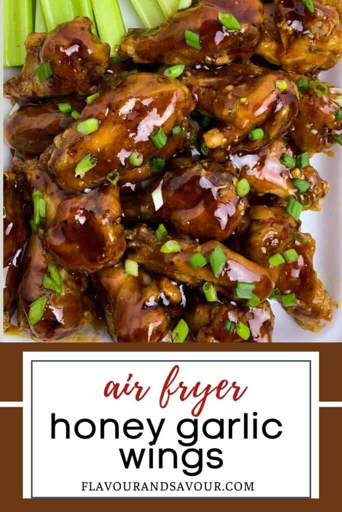 image with text for air fryer honey garlic chicken wings
