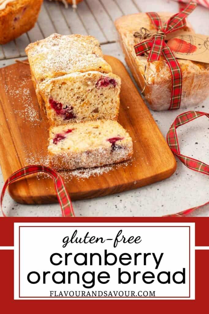 Image with text overlay for gluten-free Cranberry Orange Bread