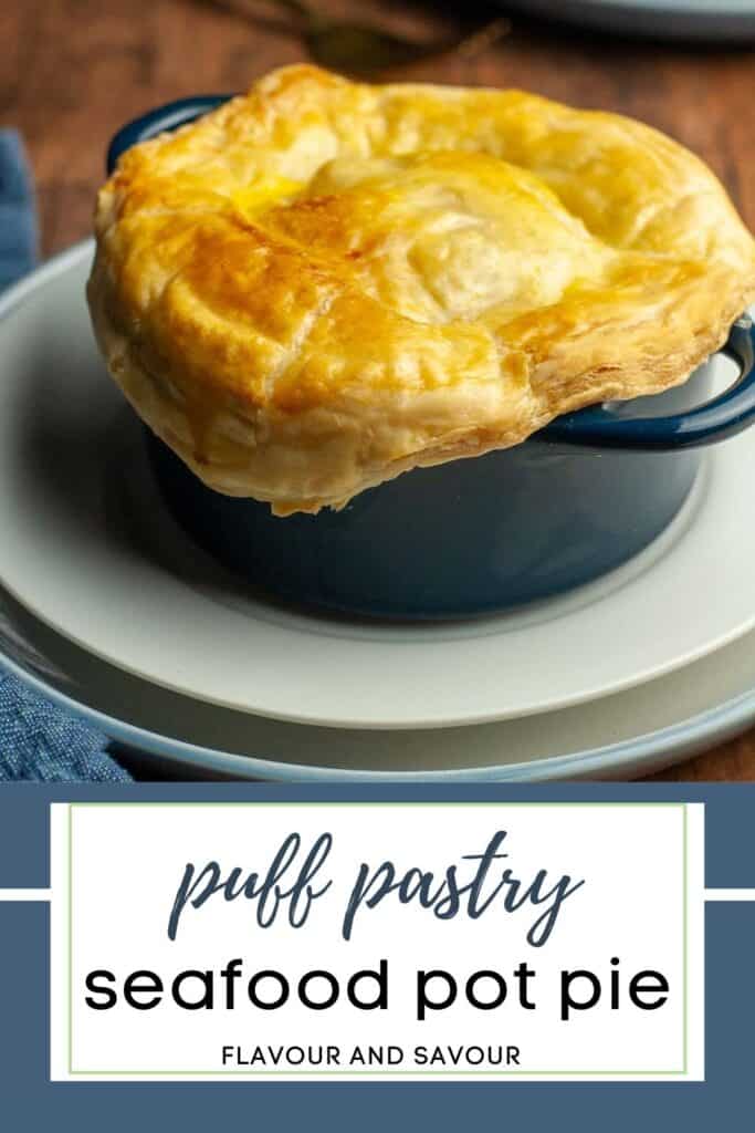 image with text for seafood pot pie with puff pastry