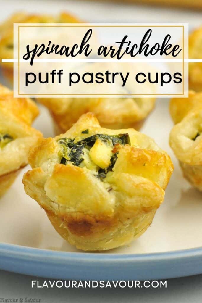 image and text for spinach artichoke puff pastry cups - gluten-free