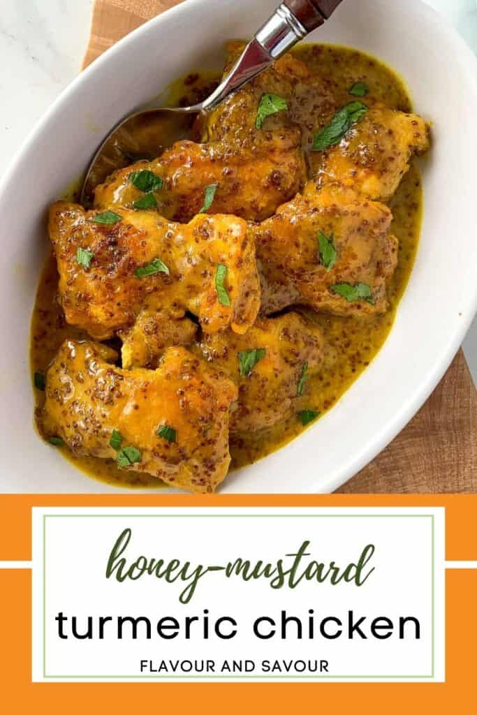 image with text for Honey-Dijon Turmeric Chicken Thighs