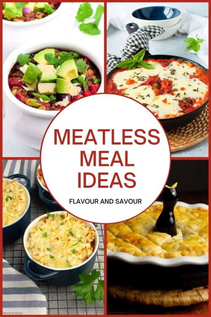 A collage of images for Meatless Meal Ideas.