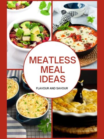 a collage of images of meatless meals