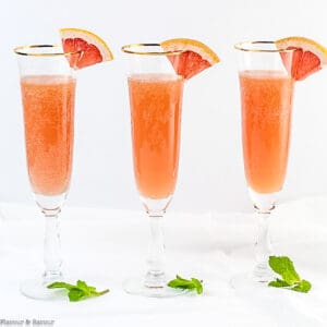 3 flutes of sugar-free grapefruit ginger mocktail spritzer
