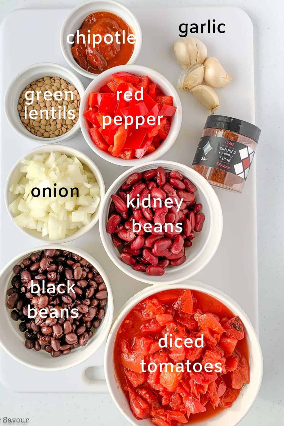 labeled ingredients for vegan chipotle chili