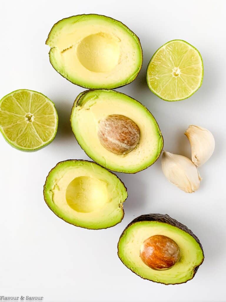 avocados, lime and garlic cloves