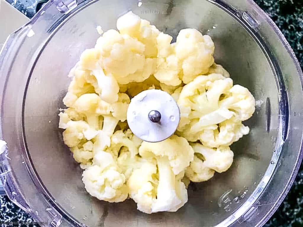 cauliflower florets in a food processor