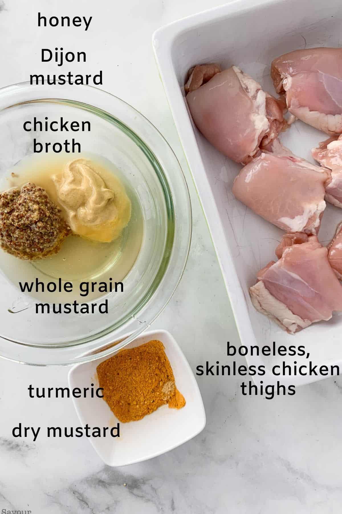 ingredients for honey-mustard turmeric chicken thighs