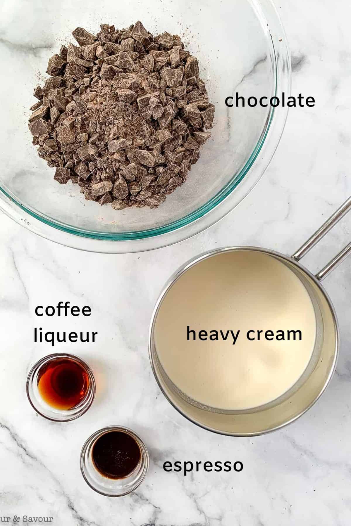 ingredients for chocolate filling for chocolate ganache tart