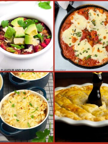 A collage of meatless meals.