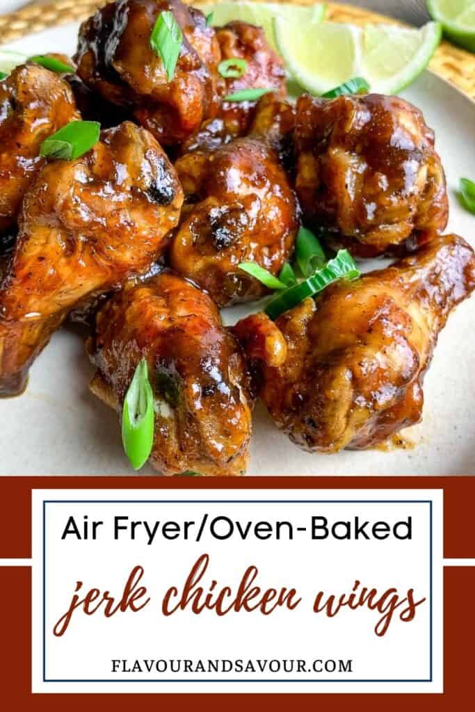 image with text for air fryer jerk chicken wings
