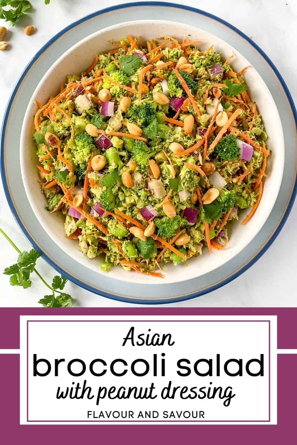 image with text for Asian Broccoli Salad with Peanut Dressing