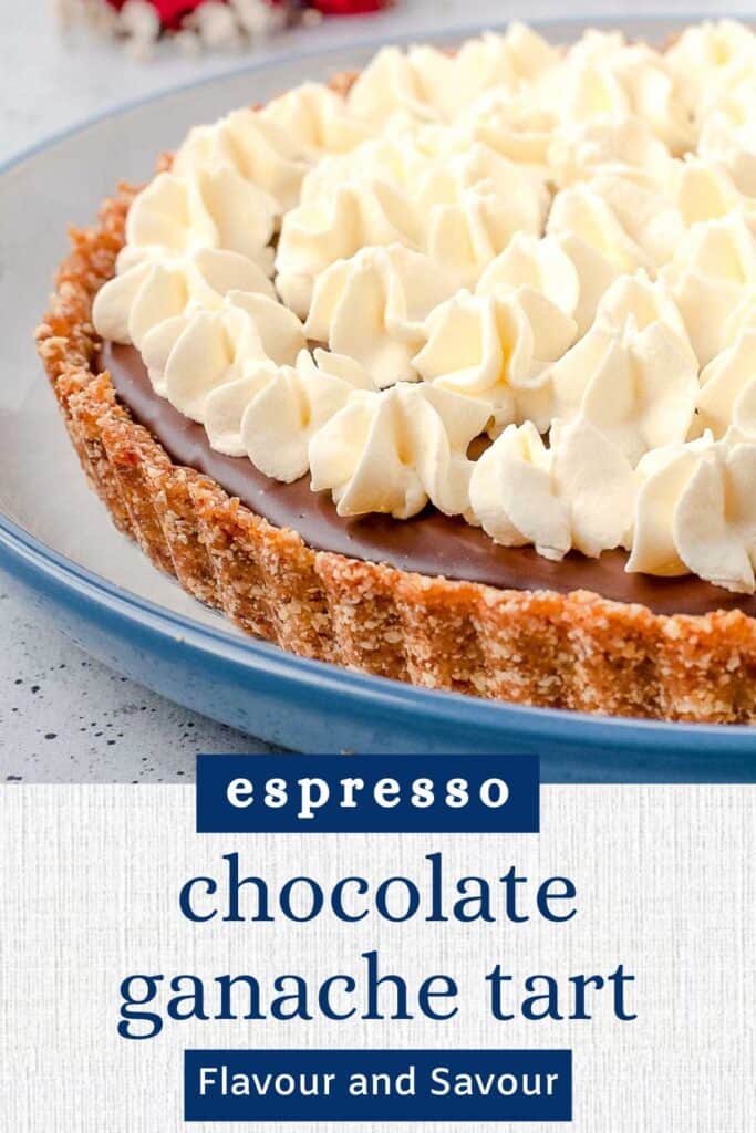 image with text for espresso chocolate ganache tart