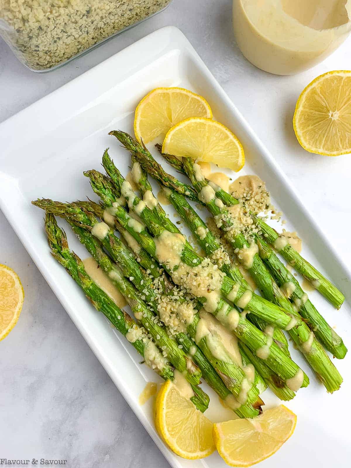 asparagus with lemon tahini sauce