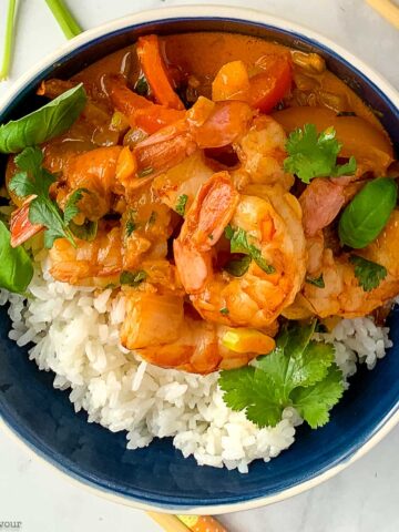 Thai red curry with shrimp or prawns