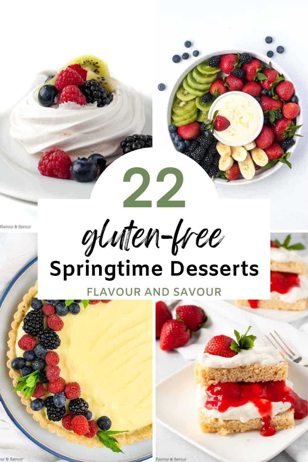 A collage of 22 gluten free springtime desserts with text overlay.