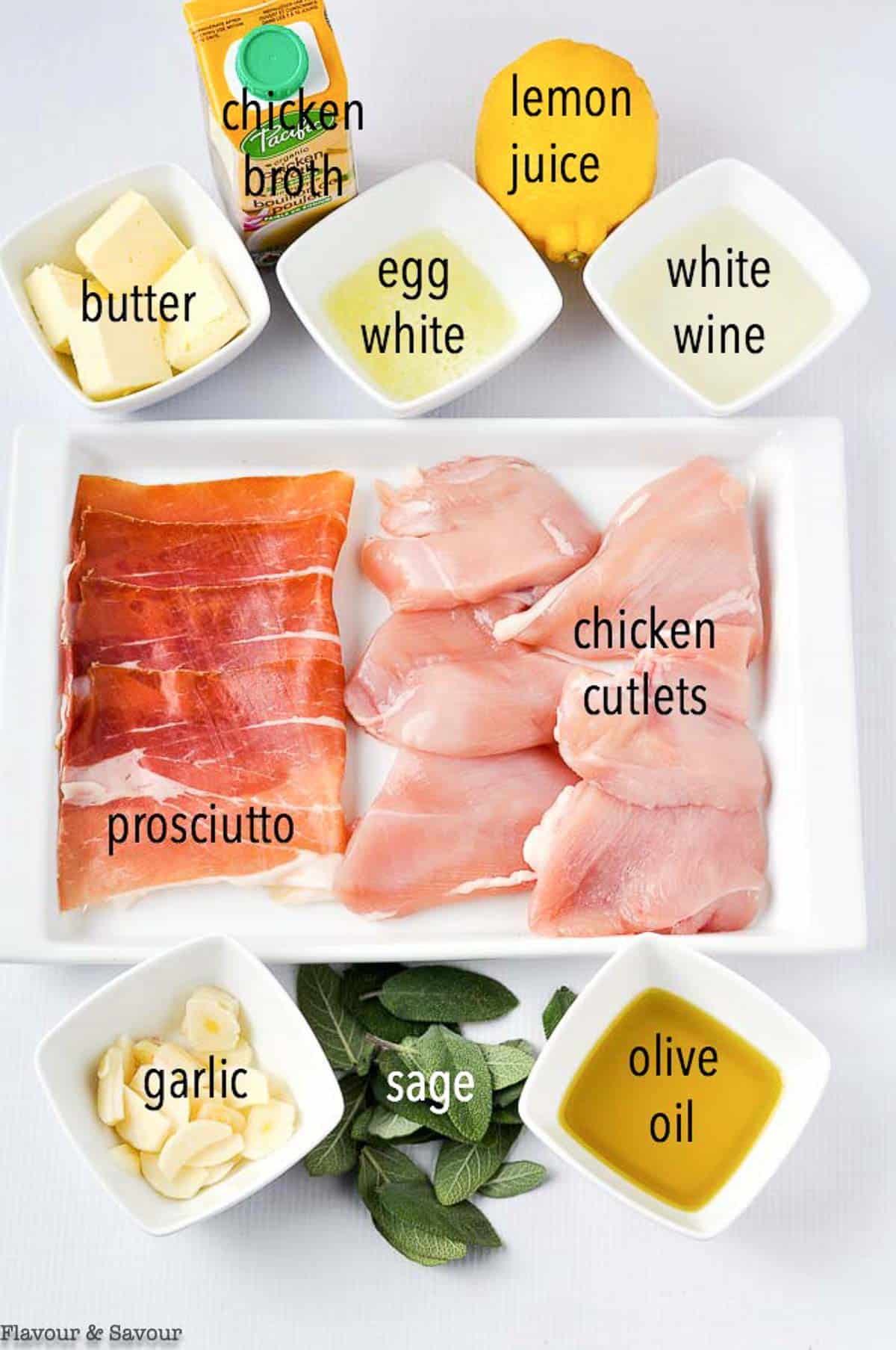 labelled ingredients for Chicken Saltimbocca