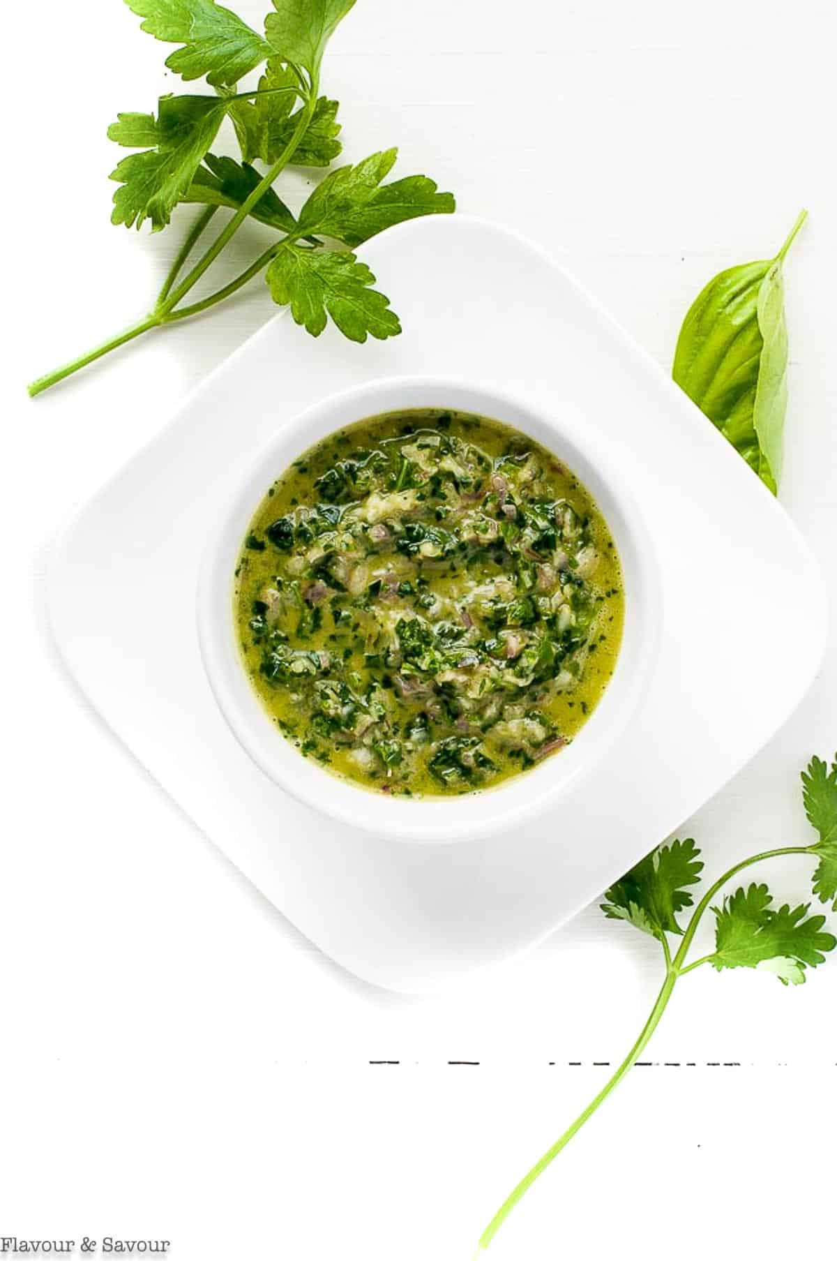 Chimichurri Sauce in a white bowl.