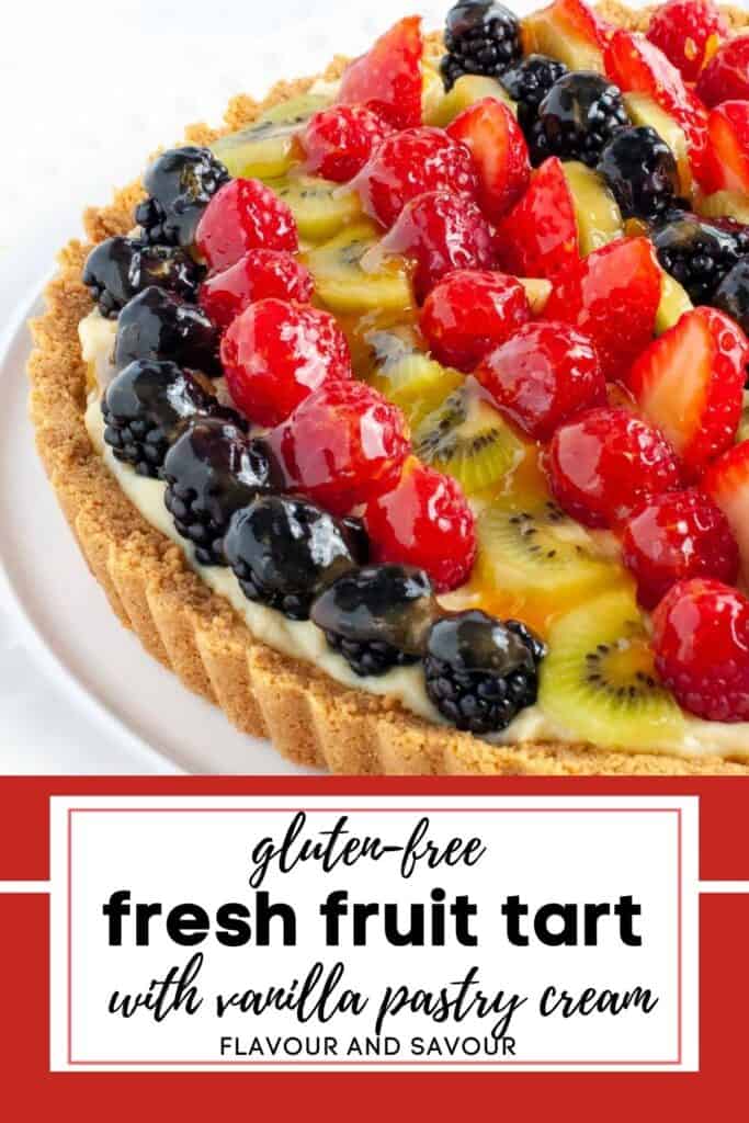 Image with text for fresh fruit tart with vanilla pastry cream