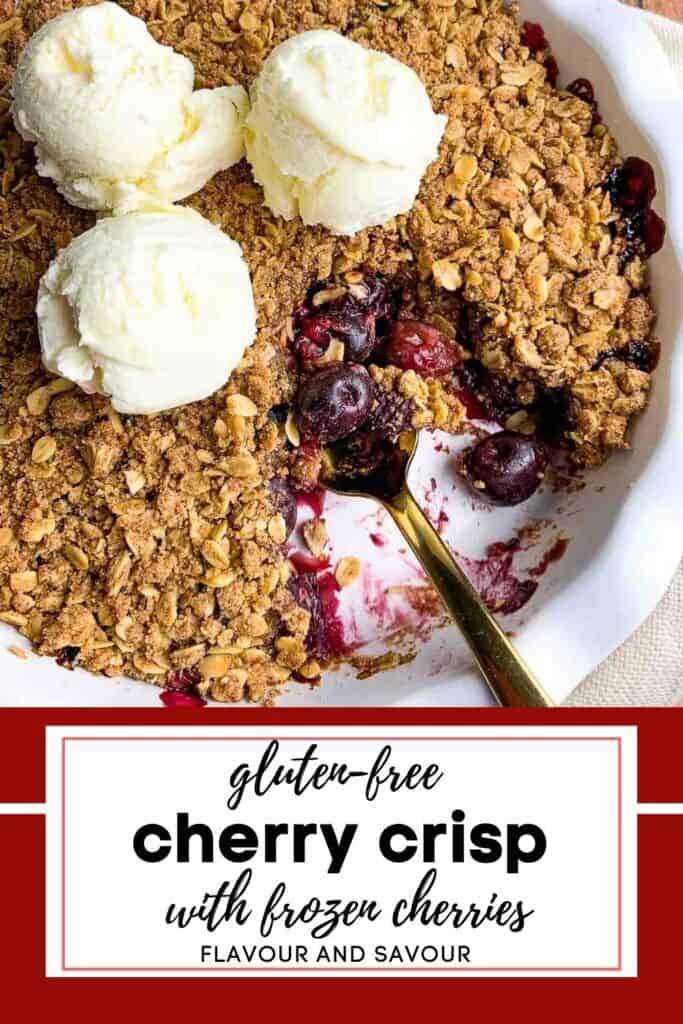 image with text for Cherry Crisp with Frozen Cherries