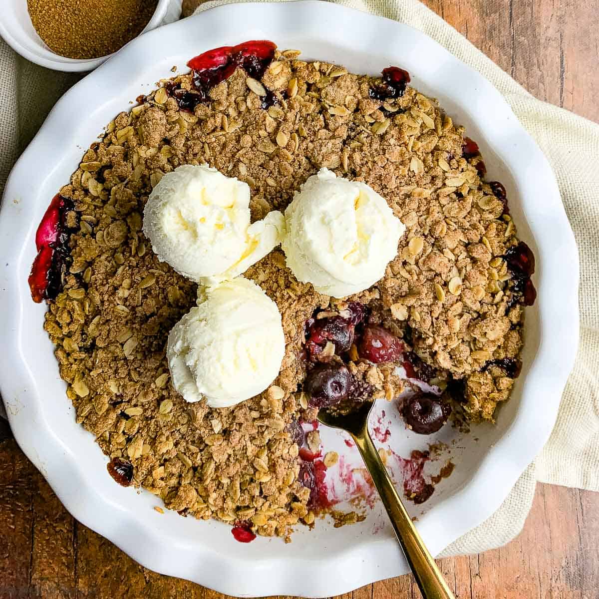 Cherry Crisp with ice cream.