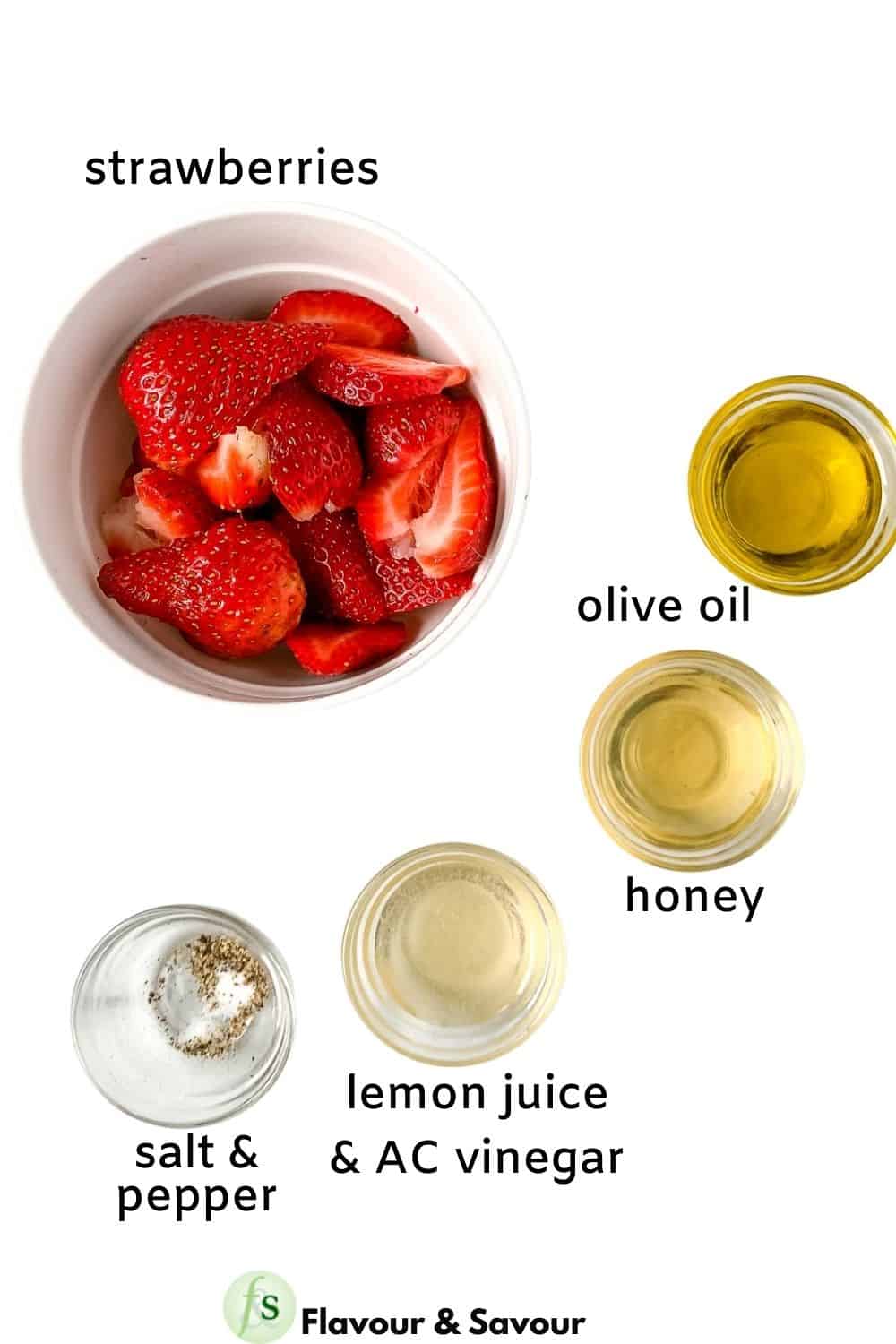 labelled ingredients for strawberry vinaigrette