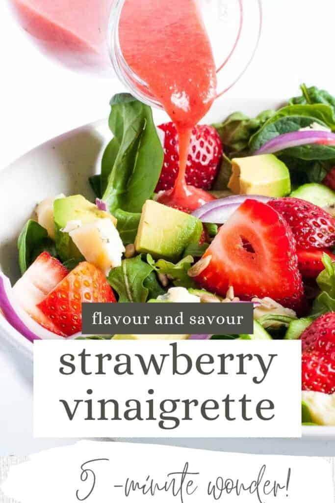 Image with text for strawberry vinaigrette