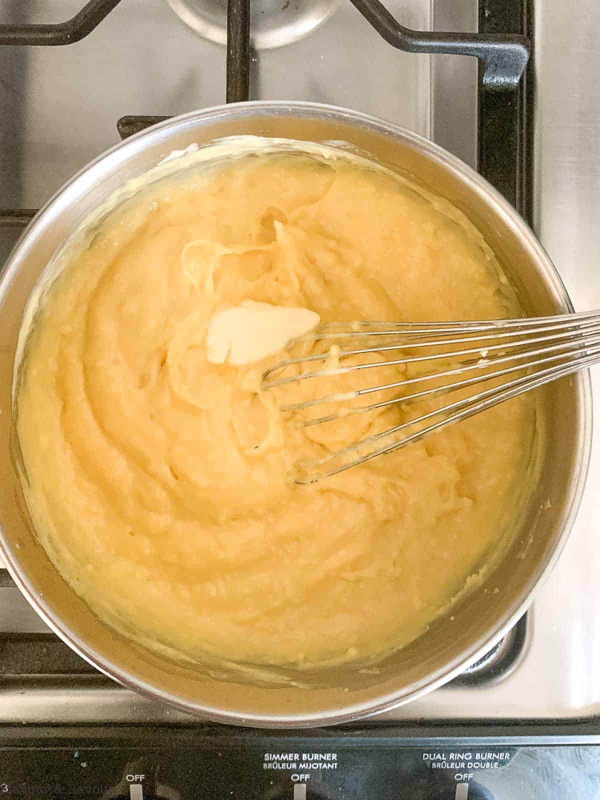 thickened pastry cream in a saucepan