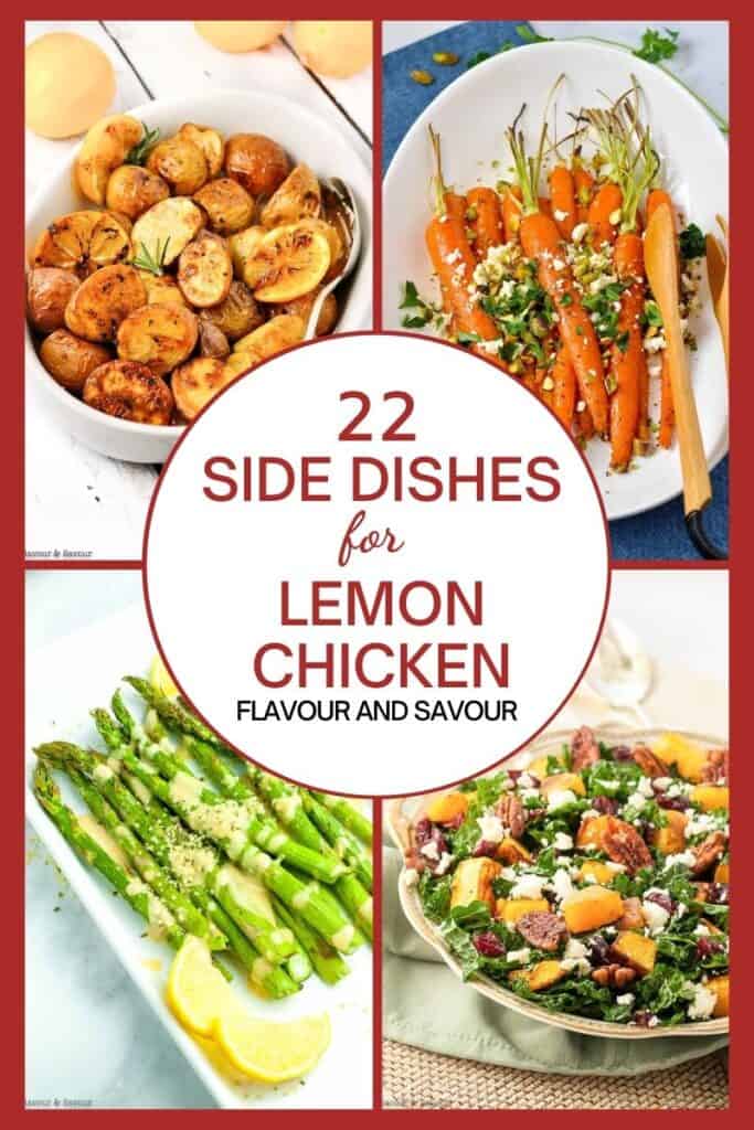 a collage of side dishes for 22 side dishes for lemon chicken.