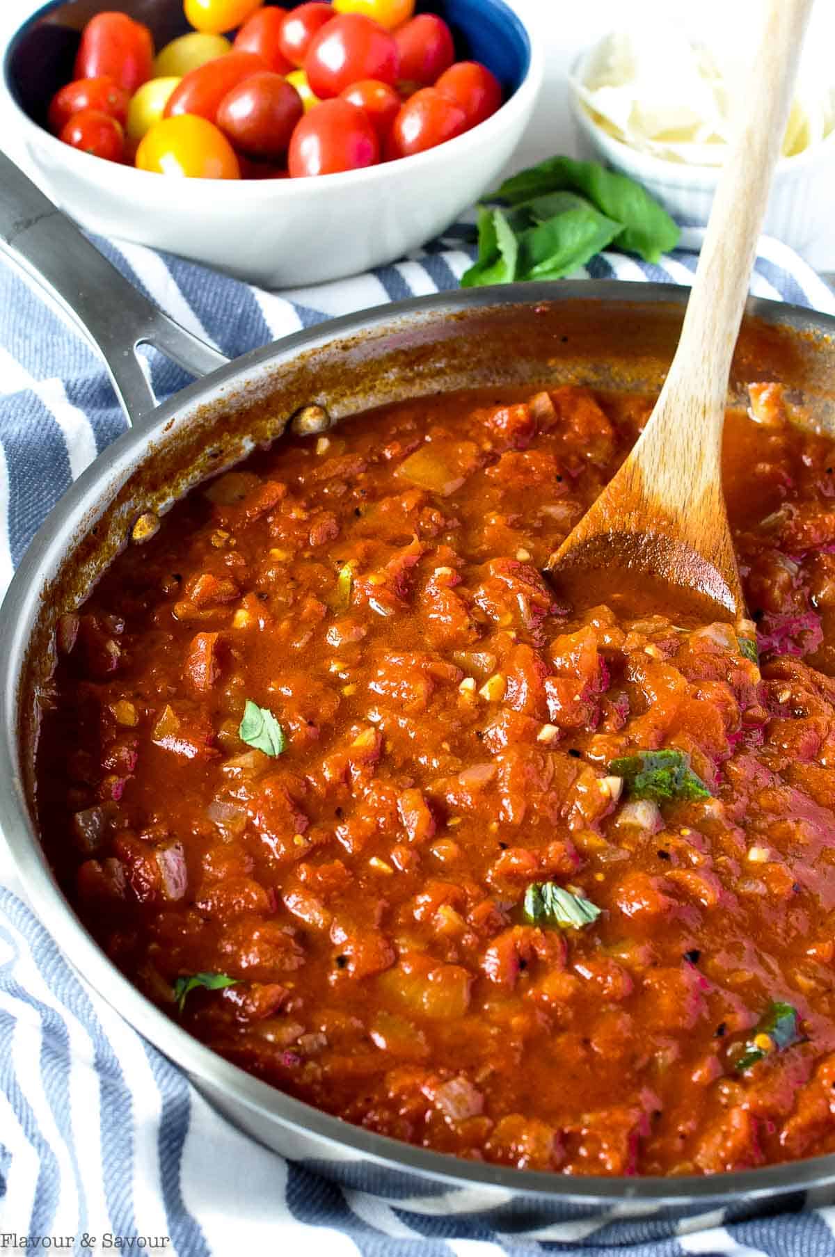 arrabbiata sauce in skillet.