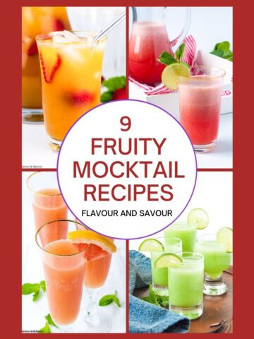 collage of fruity mocktail recipes with text overlay.