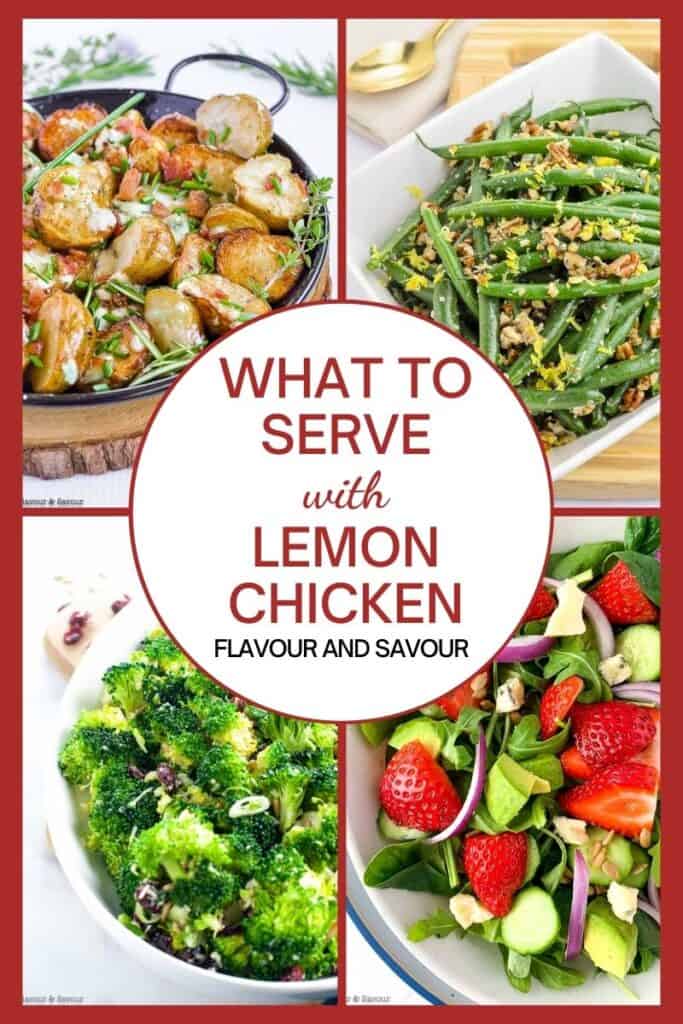 A collage of side dishes to serve with lemon chicken.