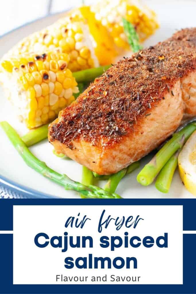 text and image for Cajun air fryer salmon.