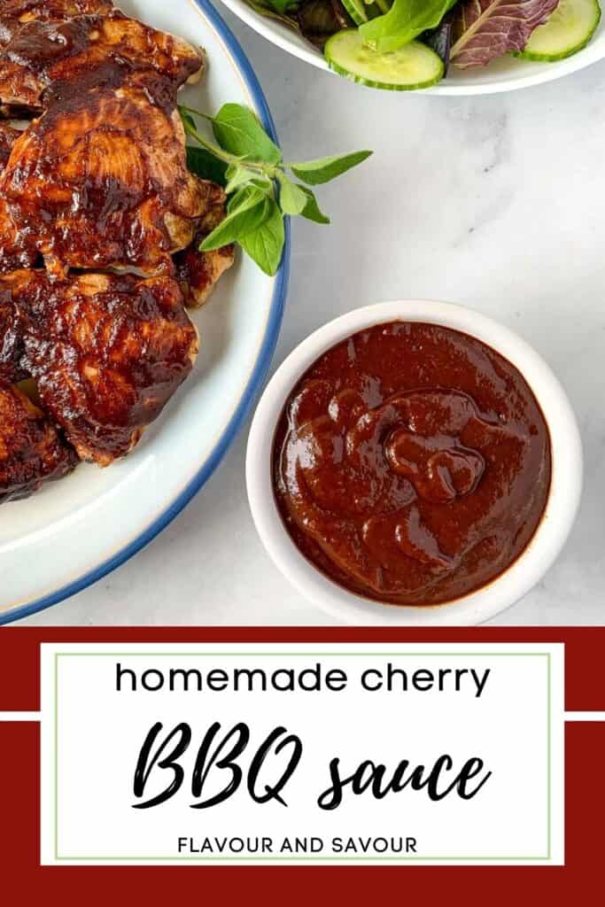 Overhead view of a bowl of cherry barbecue sauce.