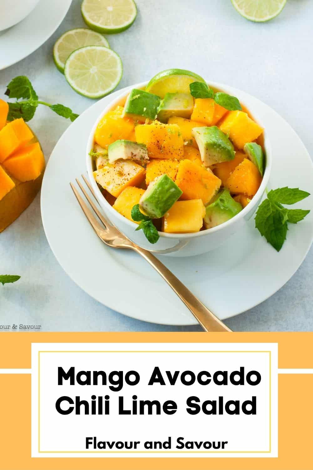 image and text for mango avocado chili lime salad.