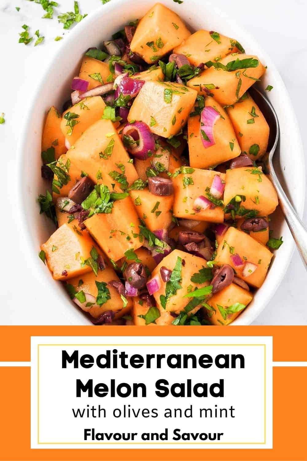 image and text for Mediterranean Melon Salad with Olives and Mint