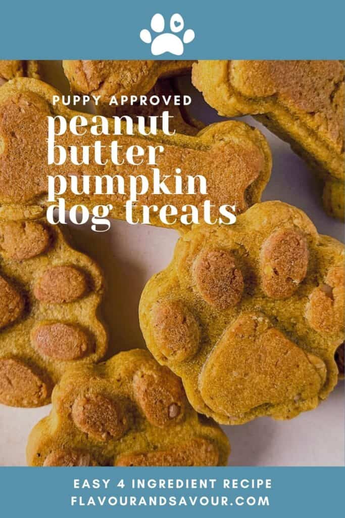 Image with text overlay for pumpkin peanut butter dog treats.