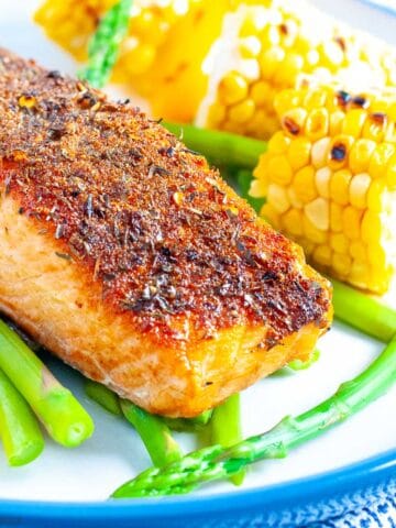 An air fried salmon fillet with Cajun seasoning.