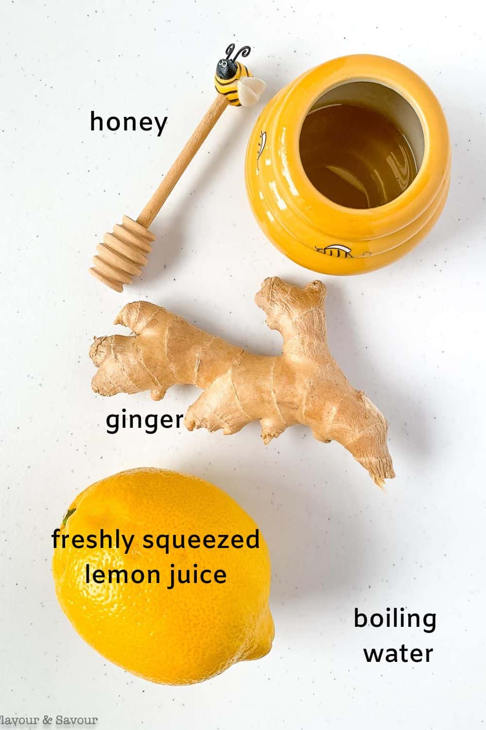 Labelled ingredients for lemon ginger tea.i