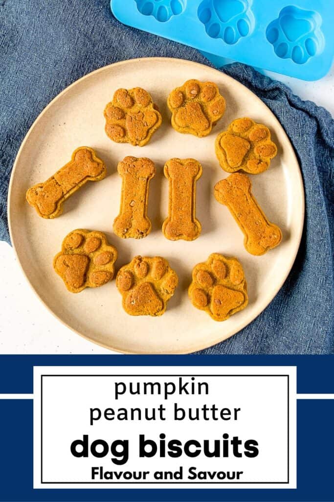 Image with text for pumpkin peanut butter dog biscuits.