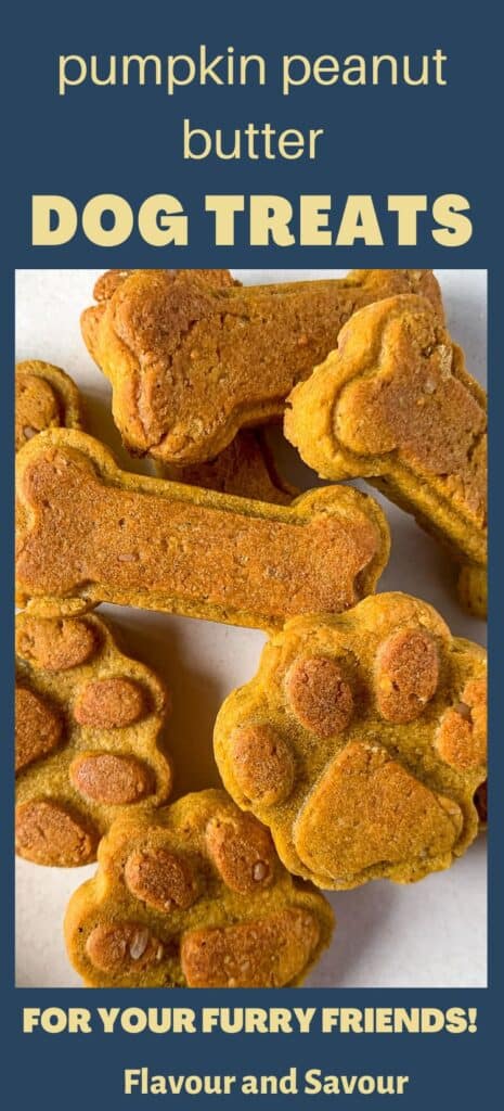 Image with text for pumpkin peanut butter dog treats.