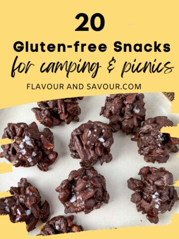 Image with text for 20 gluten-free snacks for camping and picnics